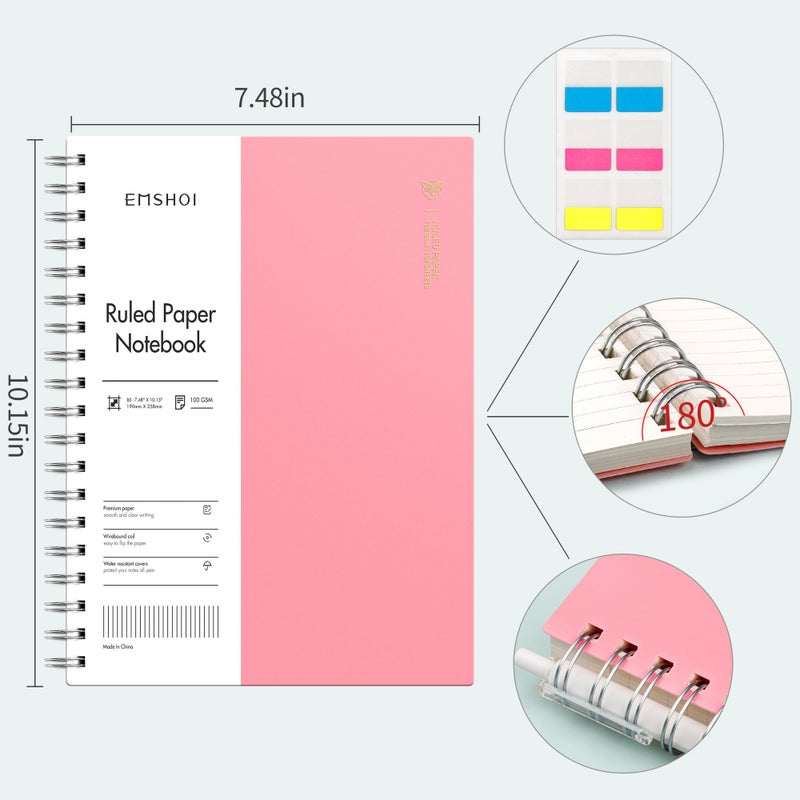 EMSHOI B5 Spiral Notebook College Ruled Lined Journal, Large 7.48"" X 10.15"", 300 Pages/150 Sheets, 100gsm Thick Paper, Waterproof Hardcover, for Office School Women Men Work Writing Notes-Pink - Image 2